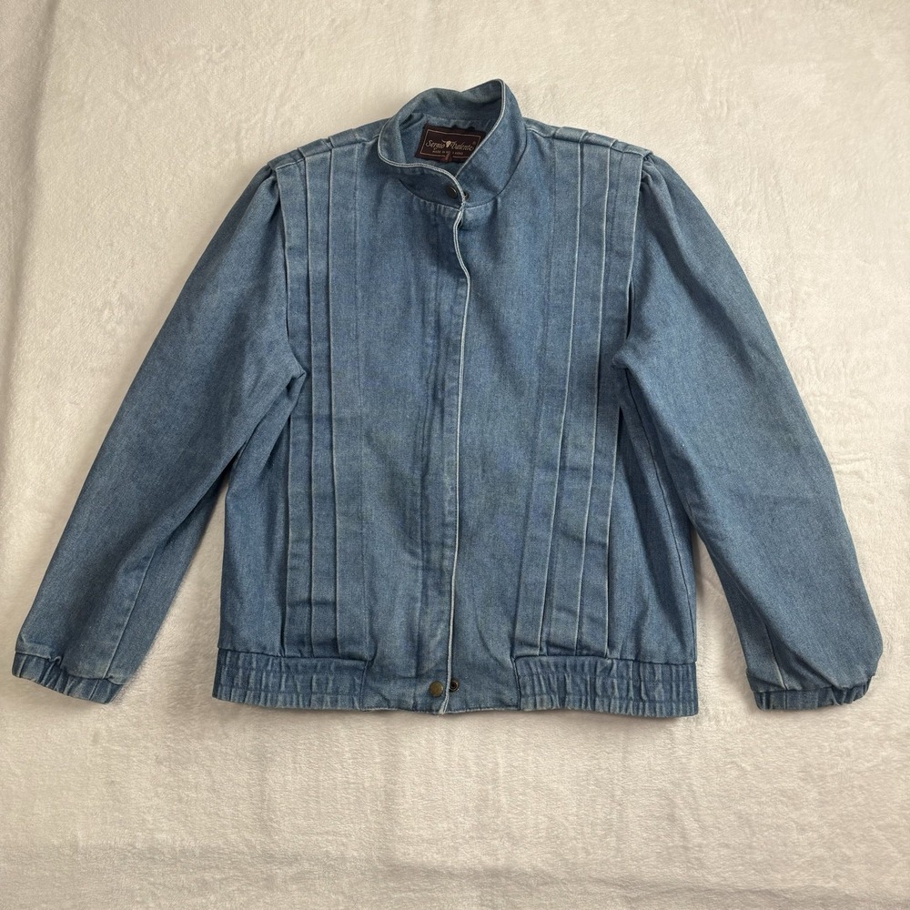 VTG Sergio Valente Blue Jeans Denim Long Sleeve Full Zip Jacket Women's Medium